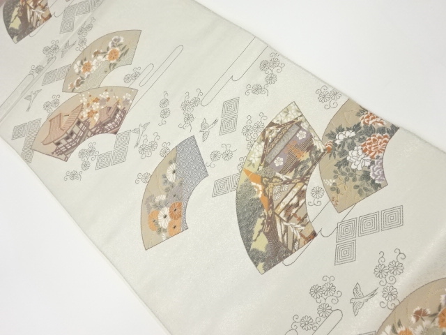 リサイクル　金彩古代九百錦地紙に洛中洛外模様織出し袋帯